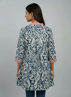 Designer Women’s Tunic Top | Ikat Print A-Line Ethnic Kurti with V-Neck