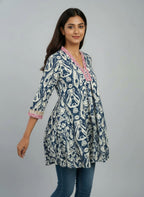 Designer Women’s Tunic Top | Ikat Print A-Line Ethnic Kurti with V-Neck