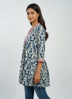 Designer Women’s Tunic Top | Ikat Print A-Line Ethnic Kurti with V-Neck