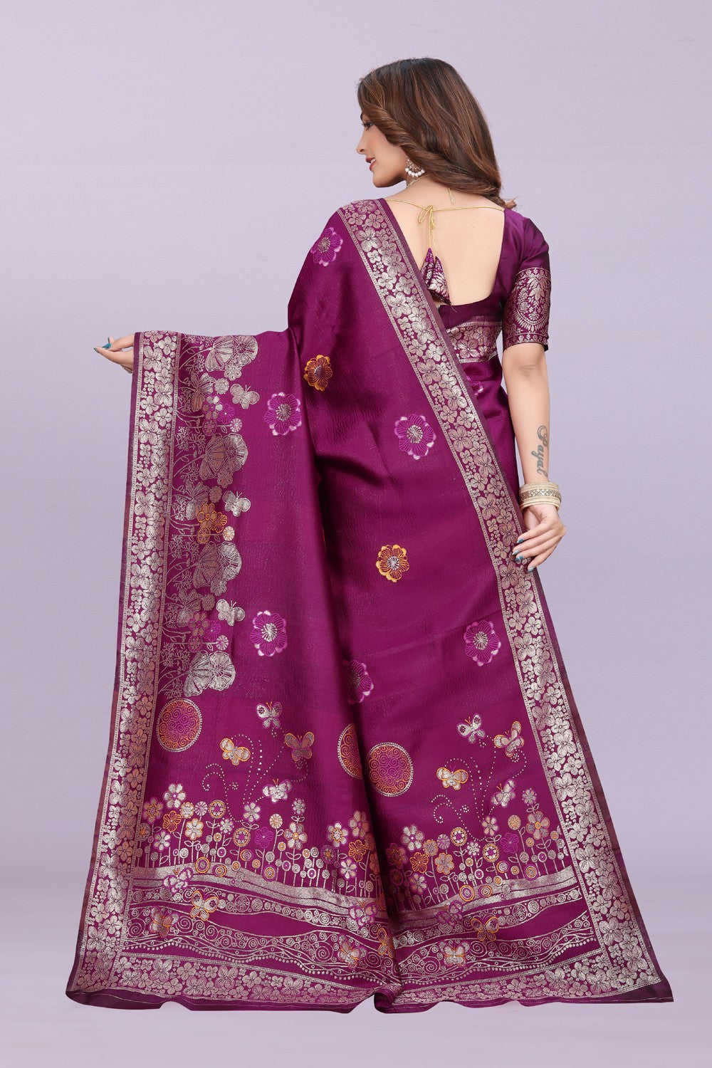 Banarasi Silk Saree with Floral Zari Border – Elegant Wedding & Festive Wear