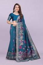 Banarasi Silk Saree with Floral Zari Border – Elegant Wedding & Festive Wear