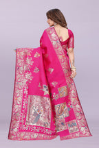 Silk Saree with Peacock Motif & Zari Border – Festive & Wedding Wear for Women