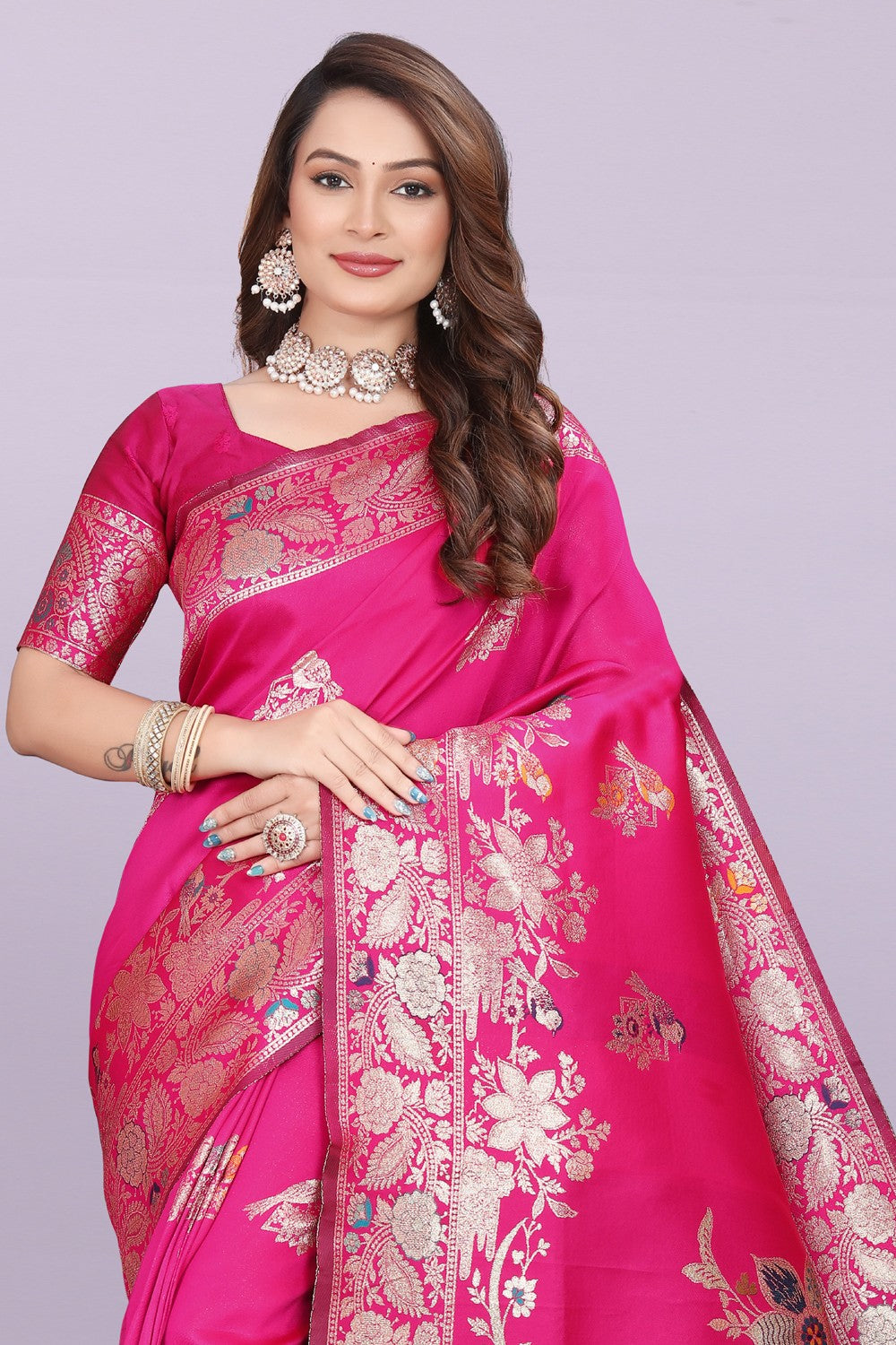 Silk Saree with Peacock Motif & Zari Border – Festive & Wedding Wear for Women