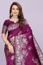 Silk Saree with Peacock Motif & Zari Border – Festive & Wedding Wear for Women