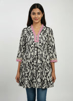 Designer Women’s Tunic Top | Ikat Print A-Line Ethnic Kurti with V-Neck