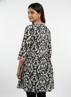Designer Women’s Tunic Top | Ikat Print A-Line Ethnic Kurti with V-Neck