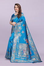 Silk Saree with Peacock Motif & Zari Border – Festive & Wedding Wear for Women