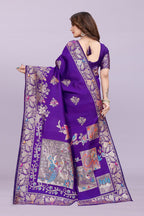 Silk Saree with Peacock Motif & Zari Border – Festive & Wedding Wear for Women