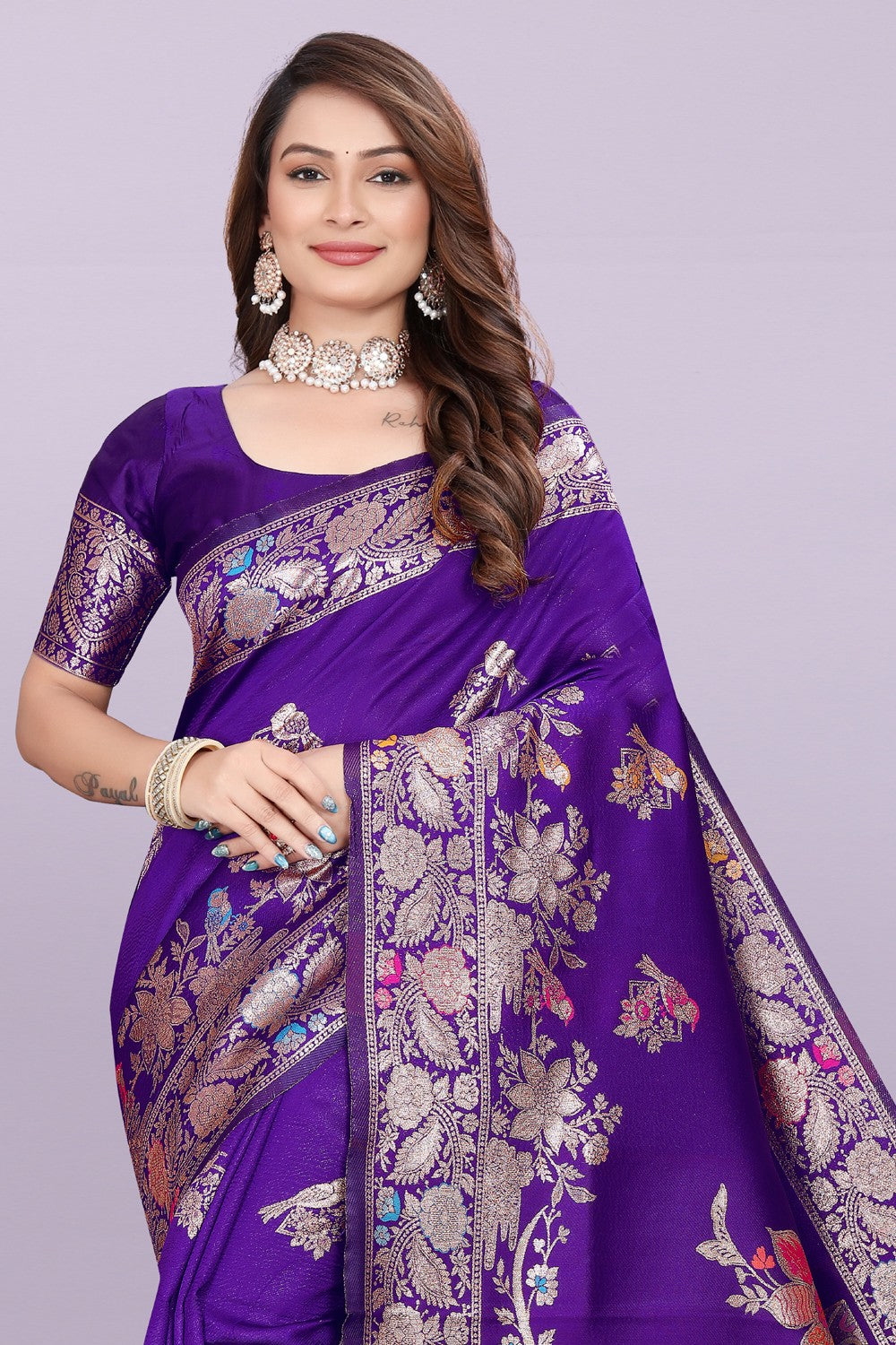 Silk Saree with Peacock Motif & Zari Border – Festive & Wedding Wear for Women