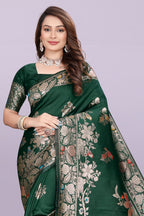 Silk Saree with Peacock Motif & Zari Border – Festive & Wedding Wear for Women