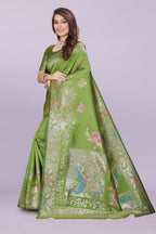 Silk Saree with Peacock Motif & Zari Border – Festive & Wedding Wear for Women