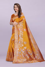 Designer Silk Saree with Floral Motif & Zari Detailing – Party & Festive Wear