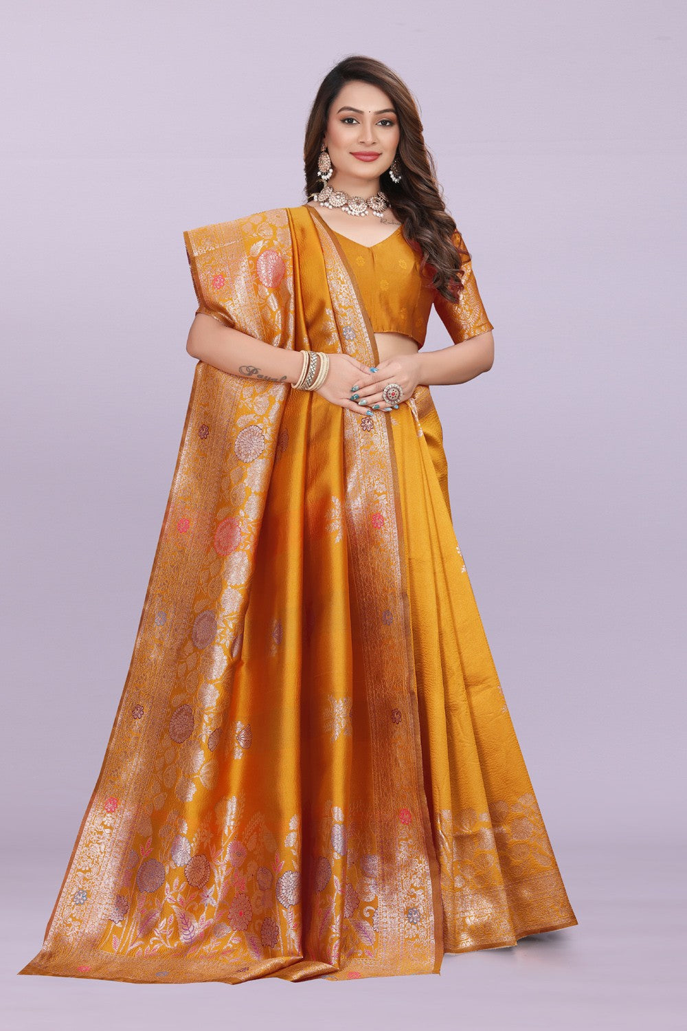 Designer Silk Saree with Floral Motif & Zari Detailing – Party & Festive Wear
