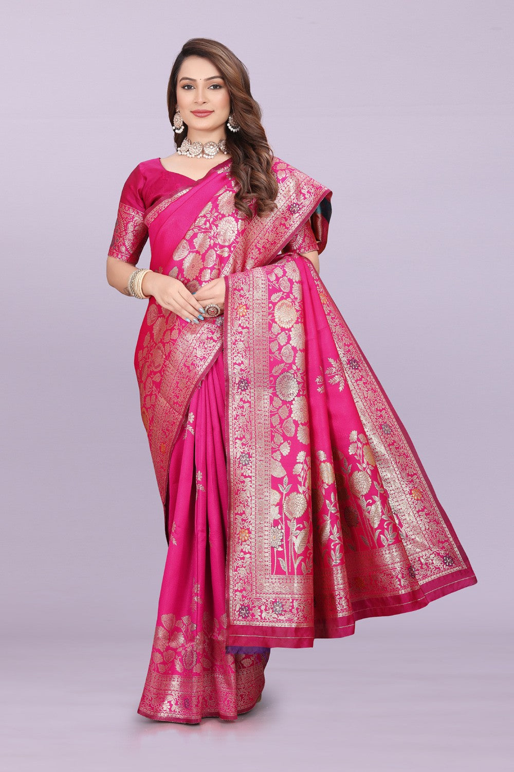 Designer Silk Saree with Floral Motif & Zari Detailing – Party & Festive Wear