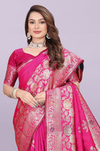 Designer Silk Saree with Floral Motif & Zari Detailing – Party & Festive Wear