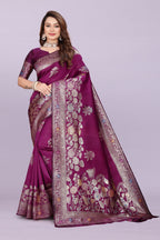 Designer Silk Saree with Floral Motif & Zari Detailing – Party & Festive Wear