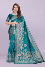 Designer Silk Saree with Floral Motif & Zari Detailing – Party & Festive Wear