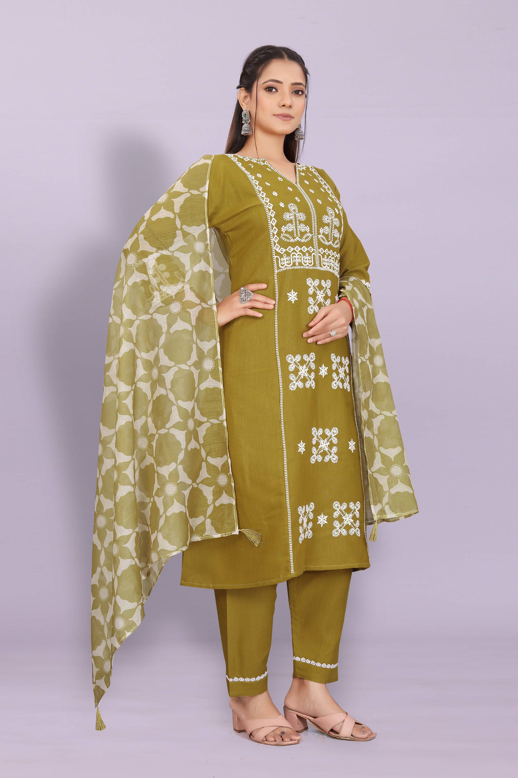 Women's Elegant Kurta Pant Set with Black Dupatta | Ethnic Party Wear Suit Set