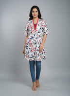 Women's Floral Print V-Neck Kurti | A-Line Casual Tunic Top for Daily Wear