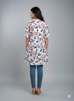 Women's Floral Print V-Neck Kurti | A-Line Casual Tunic Top for Daily Wear