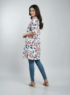 Women's Floral Print V-Neck Kurti | A-Line Casual Tunic Top for Daily Wear
