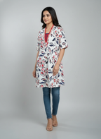 Women's Floral Print V-Neck Kurti | A-Line Casual Tunic Top for Daily Wear