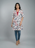 Women's Floral Print V-Neck Kurti | A-Line Casual Tunic Top for Daily Wear