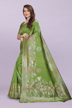 Designer Silk Saree with Floral Motif & Zari Detailing – Party & Festive Wear
