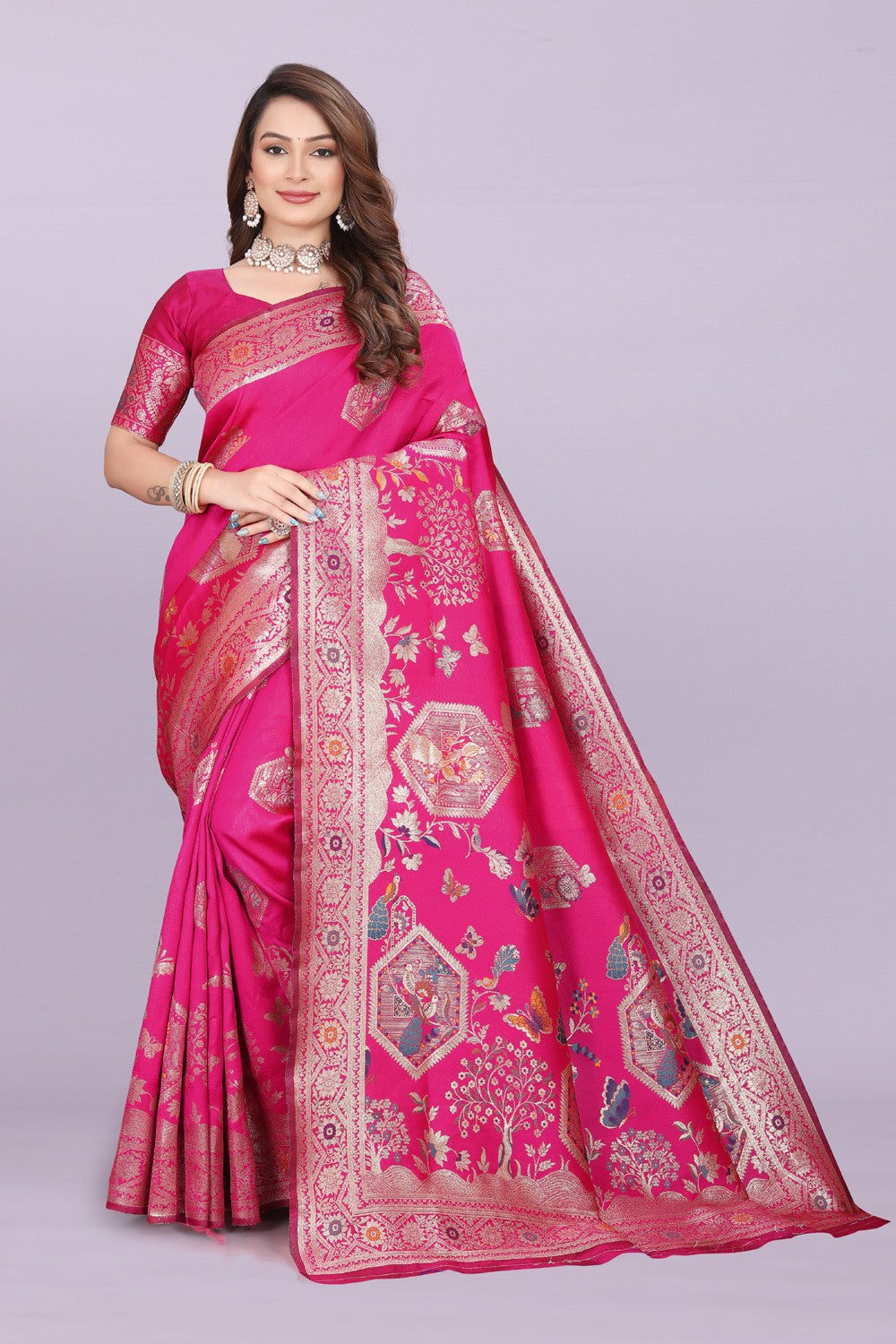 Artistic Woven Silk Saree with Peacock Motif – Premium Festive & Party Wear
