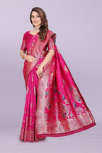 Artistic Woven Silk Saree with Peacock Motif – Premium Festive & Party Wear