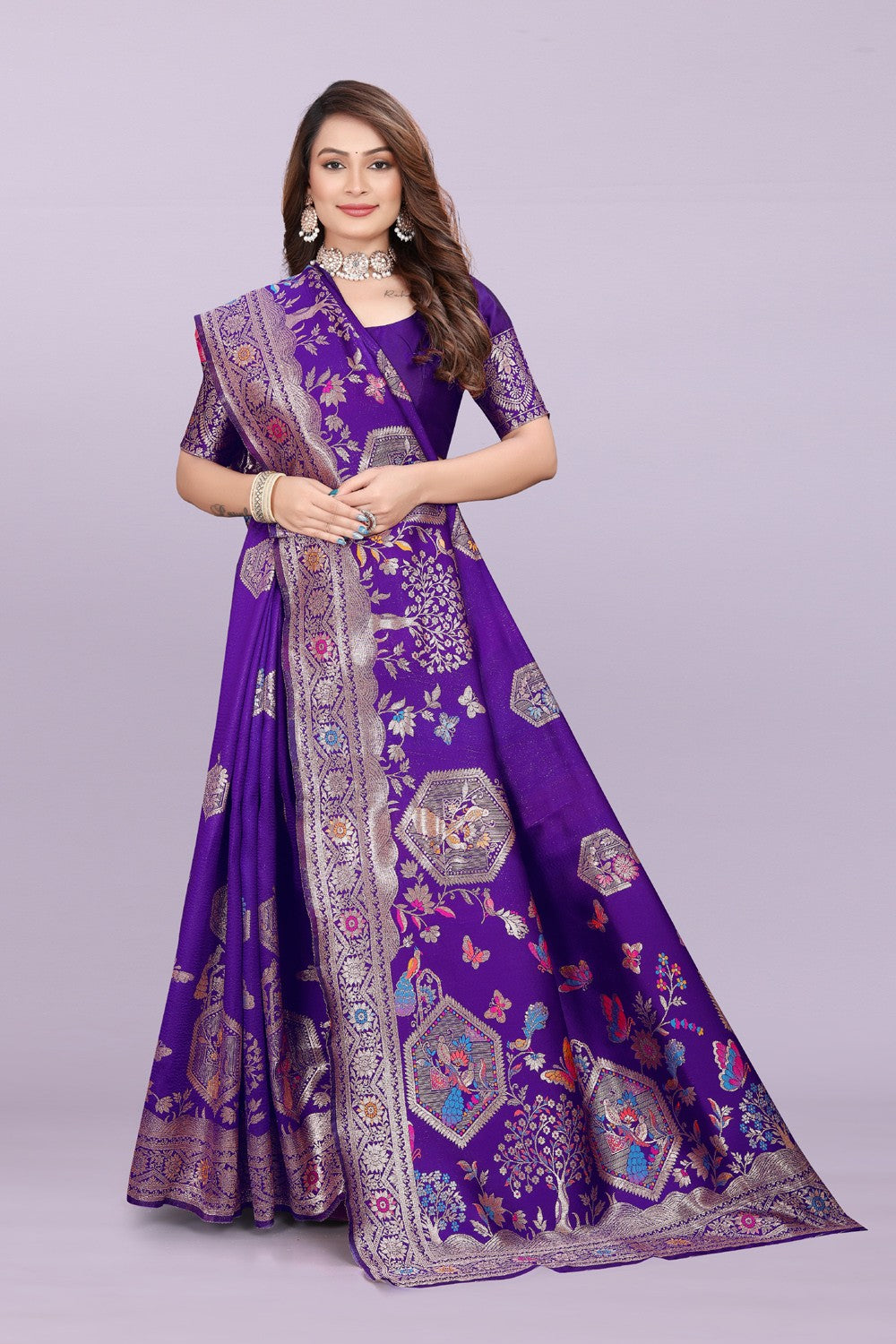 Artistic Woven Silk Saree with Peacock Motif – Premium Festive & Party Wear