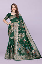 Artistic Woven Silk Saree with Peacock Motif – Premium Festive & Party Wear