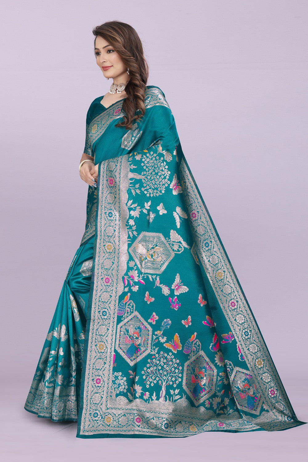 Artistic Woven Silk Saree with Peacock Motif – Premium Festive & Party Wear