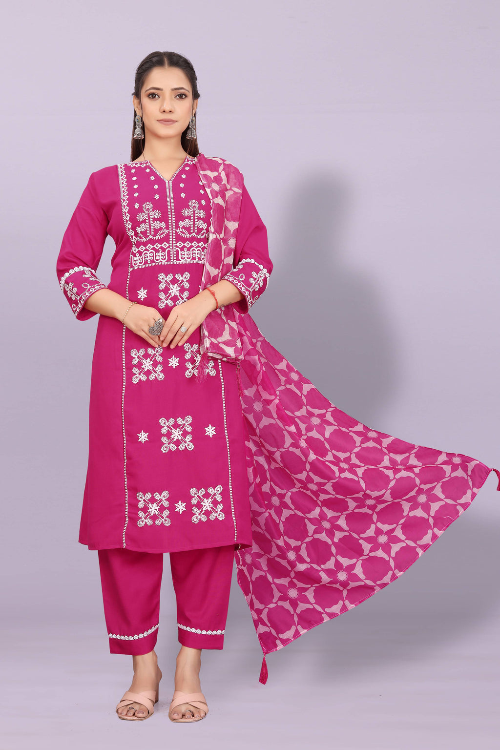 Women's Elegant Kurta Pant Set with Black Dupatta | Ethnic Party Wear Suit Set