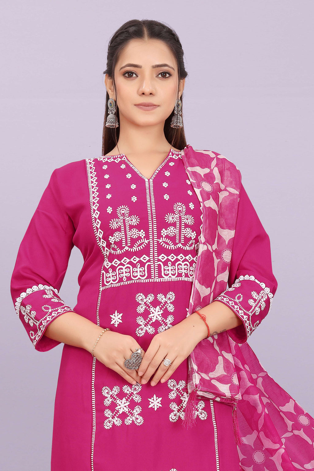 Women's Elegant Kurta Pant Set with Black Dupatta | Ethnic Party Wear Suit Set