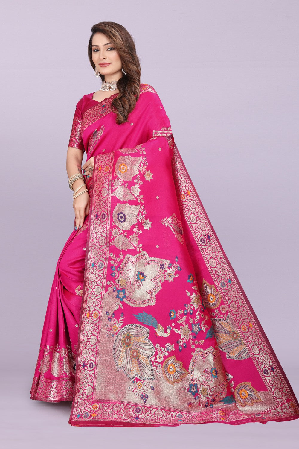 Woven Silk Saree with Floral & Peacock Zari Design – Elegant Festive Wear