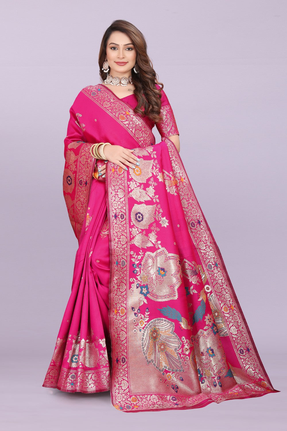 Woven Silk Saree with Floral & Peacock Zari Design – Elegant Festive Wear