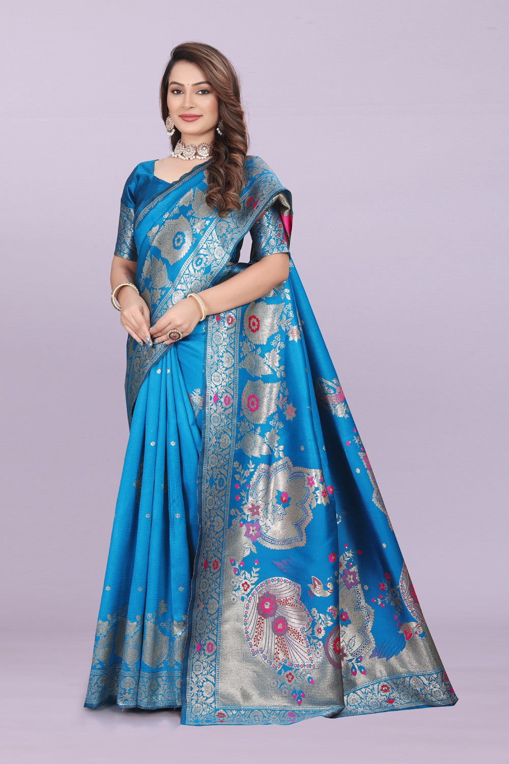 Woven Silk Saree with Floral & Peacock Zari Design – Elegant Festive Wear