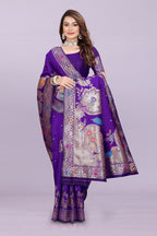 Woven Silk Saree with Floral & Peacock Zari Design – Elegant Festive Wear