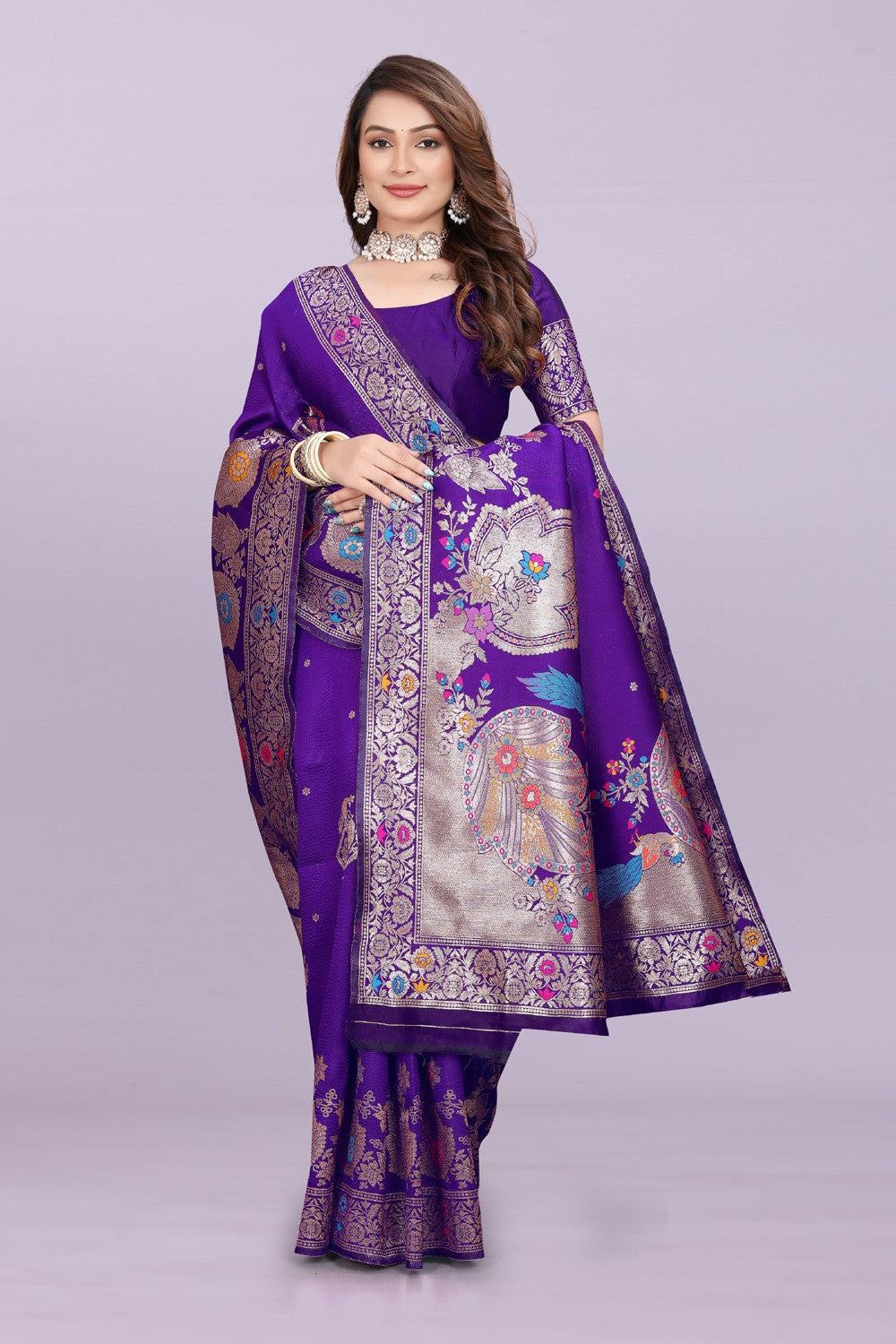 Woven Silk Saree with Floral & Peacock Zari Design – Elegant Festive Wear