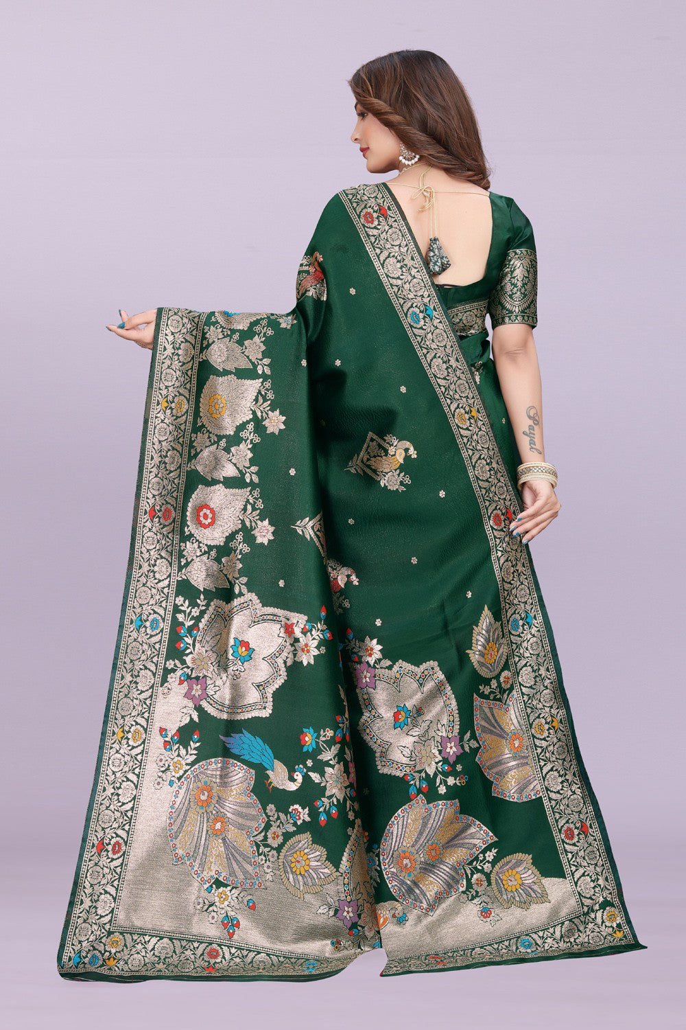 Woven Silk Saree with Floral & Peacock Zari Design – Elegant Festive Wear