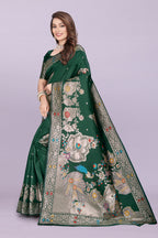 Woven Silk Saree with Floral & Peacock Zari Design – Elegant Festive Wear