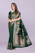 Woven Silk Saree with Floral & Peacock Zari Design – Elegant Festive Wear
