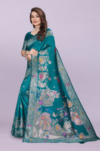 Woven Silk Saree with Floral & Peacock Zari Design – Elegant Festive Wear