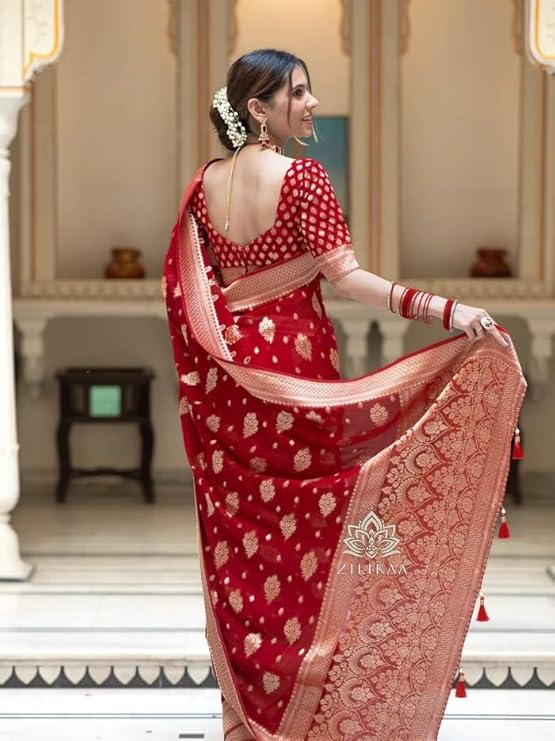 Silk Saree with Traditional Butti Design & Zari Border – Wedding & Festive Wear
