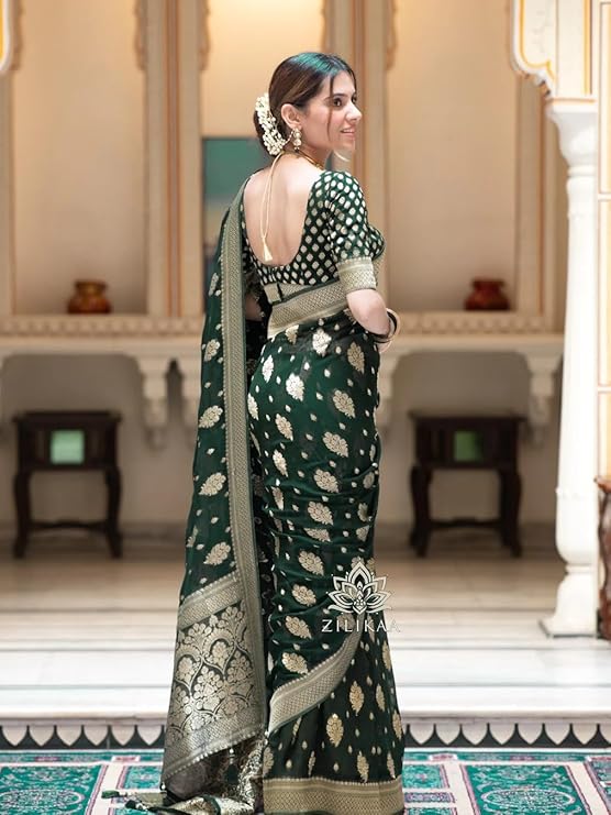 Silk Saree with Traditional Butti Design & Zari Border – Wedding & Festive Wear
