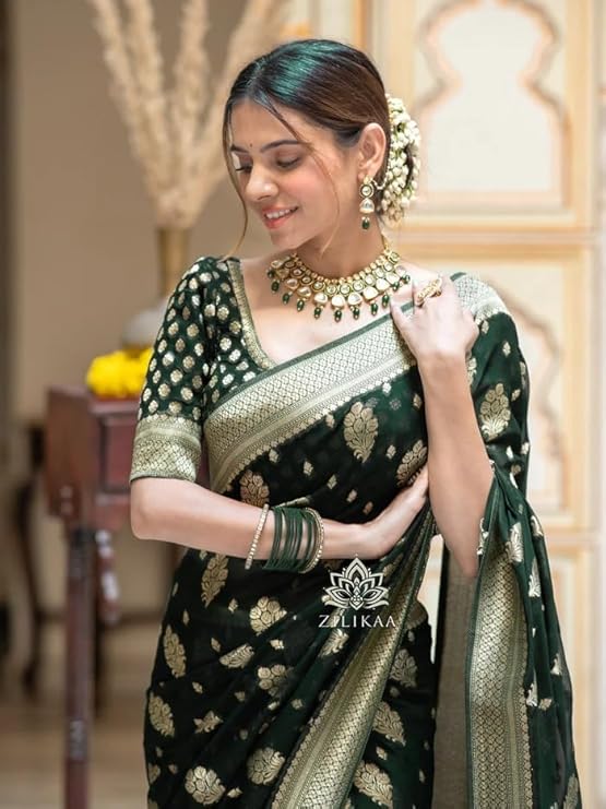 Silk Saree with Traditional Butti Design & Zari Border – Wedding & Festive Wear