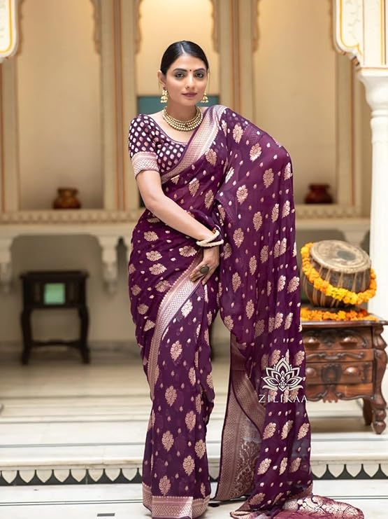 Silk Saree with Traditional Butti Design & Zari Border – Wedding & Festive Wear