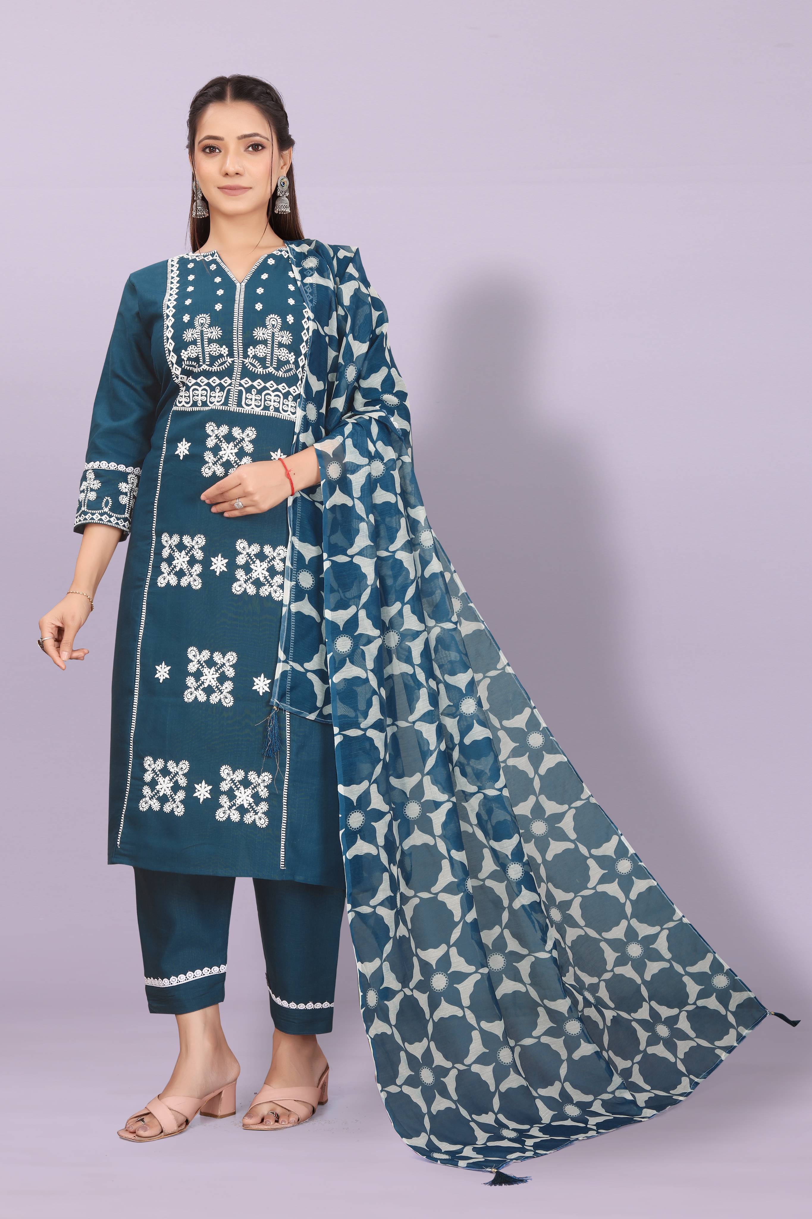 Women's Elegant Kurta Pant Set with Black Dupatta | Ethnic Party Wear Suit Set