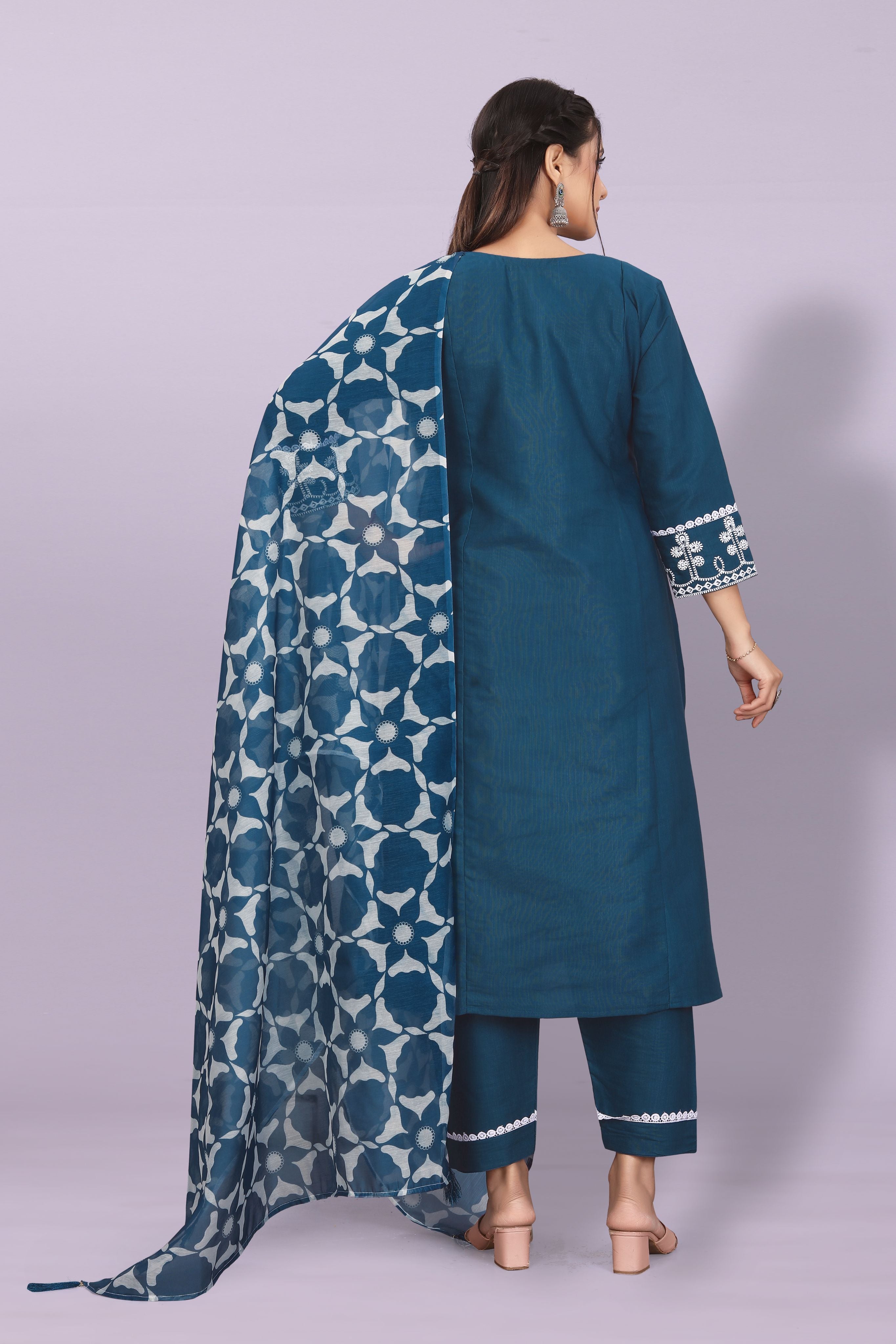 Women's Elegant Kurta Pant Set with Black Dupatta | Ethnic Party Wear Suit Set